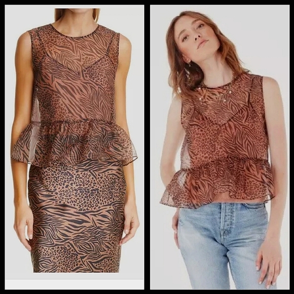 CAMI NYC Leopard Animal‎ Print Amira Jungle Peplum Silk Organza - Picture 1 of 11